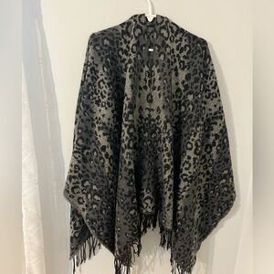 Elegant Black and Gray Leopard Print Scarf, Shawl, Travel Poncho